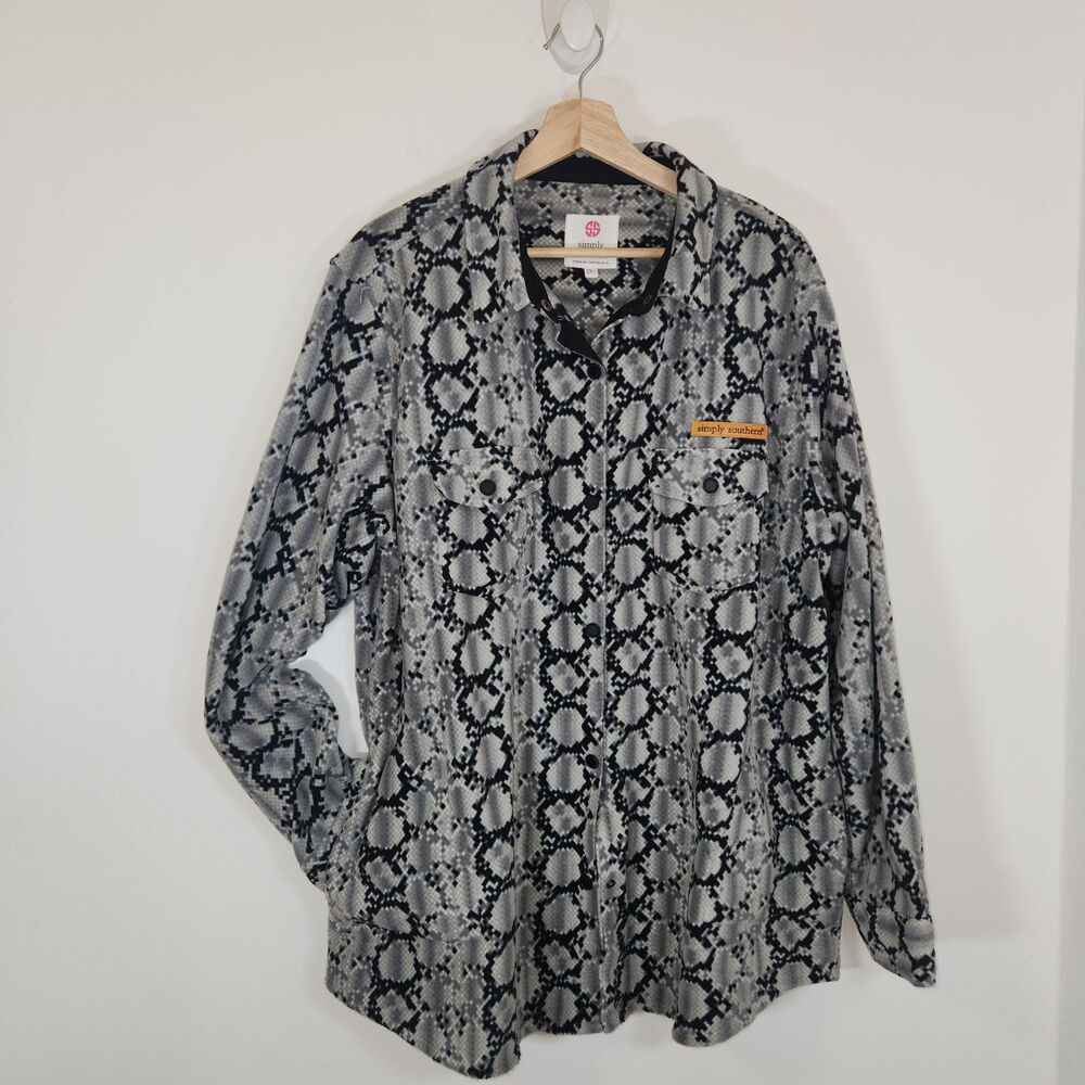 Simply Southern Snakeskin Print Fleece Snap Front SOFT Shacket Jacket 2XL